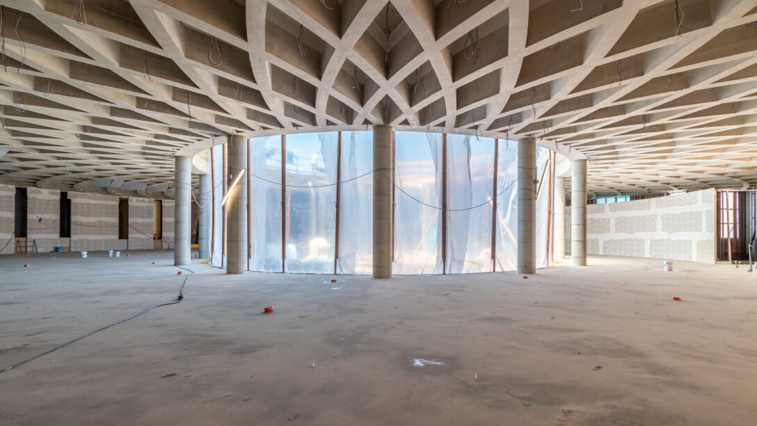 Cross-beam or coffered cellar floor on a circular plan made with Arbloc formwork