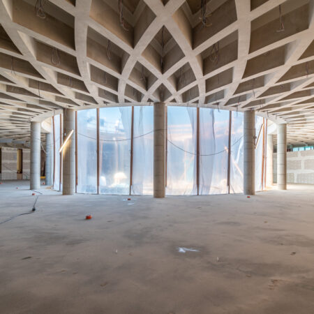 Cross-beam or coffered cellar floor on a circular plan made with Arbloc formwork