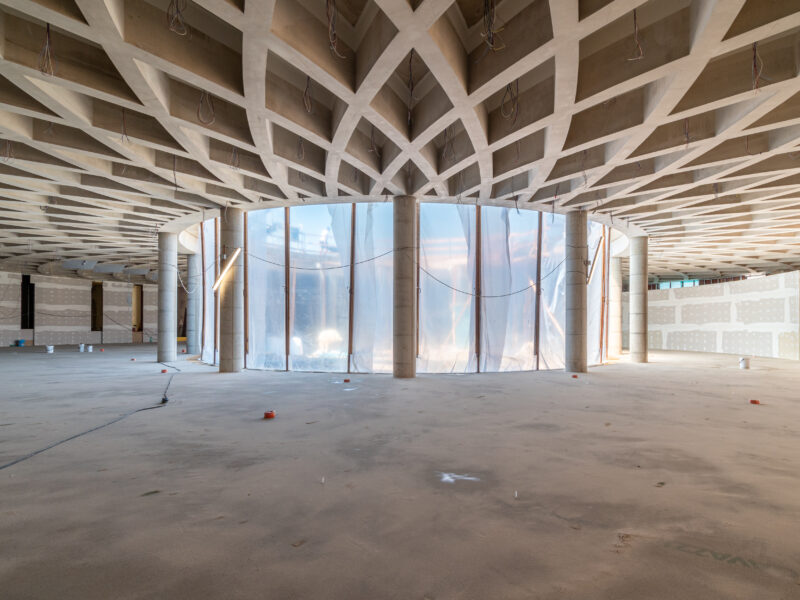 Cross-beam or coffered cellar floor on a circular plan made with Arbloc formwork